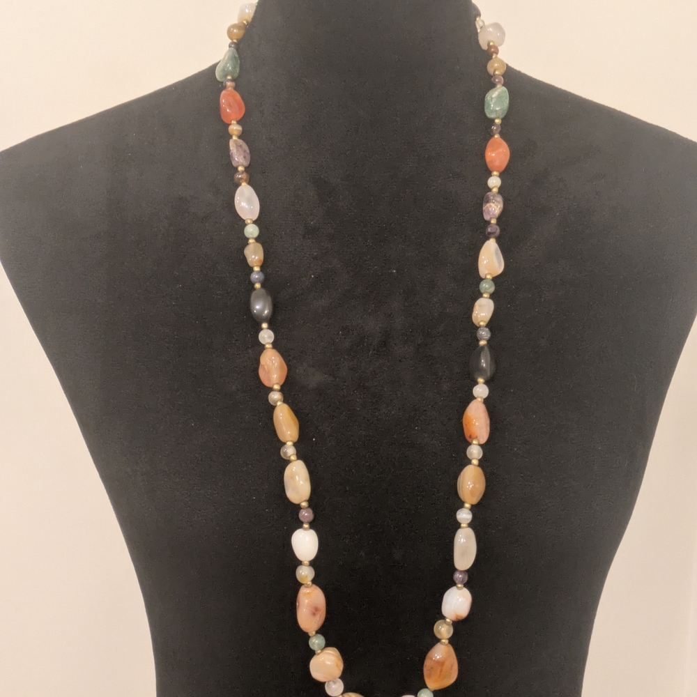 Vintage Multicolor Beads Agate Quartz And More Necklace 17" Long